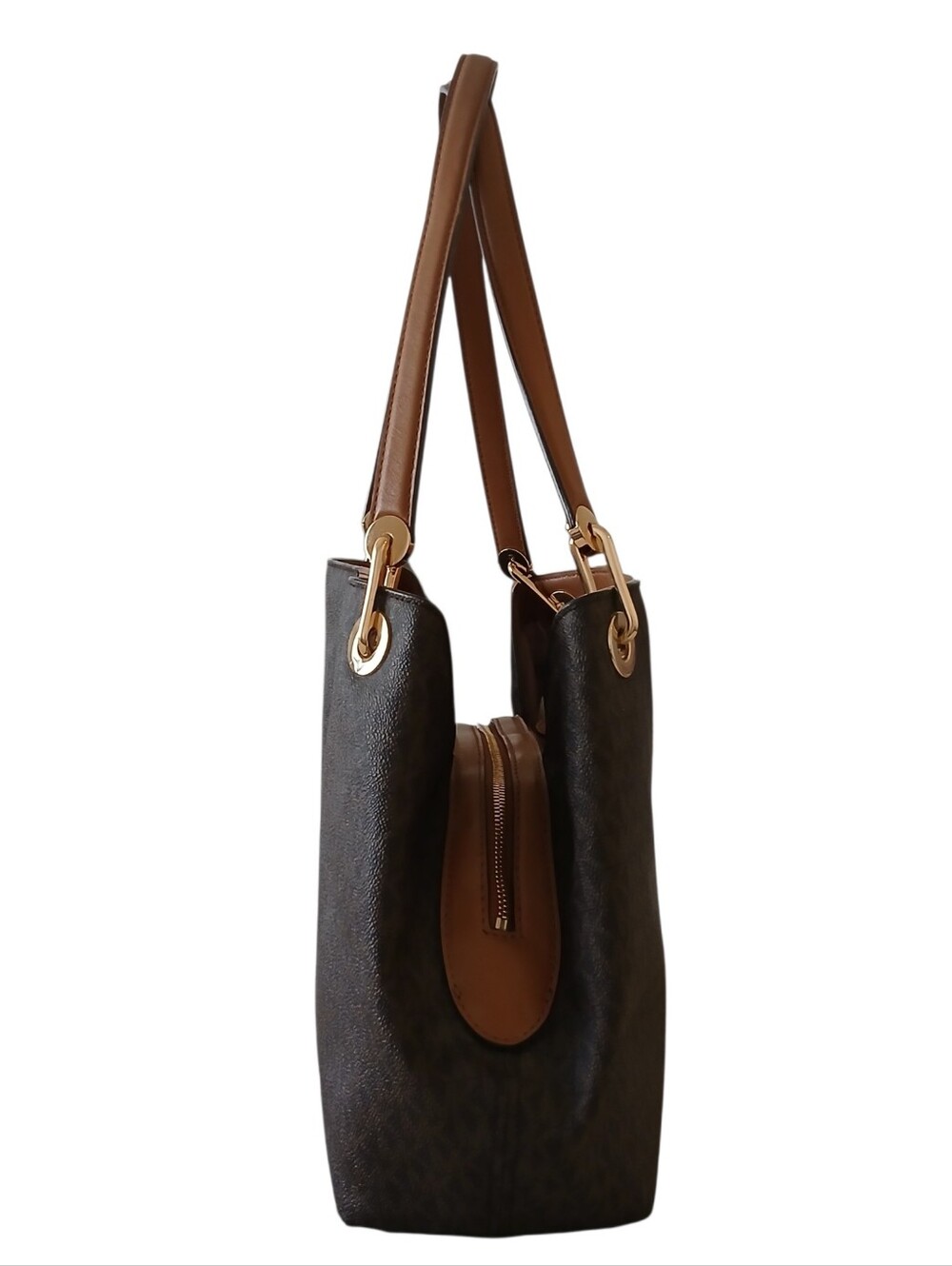 NWOT MICHAEL KORS Raven Large Signature Tote Grommets Studs Brown Tan Luxury - Picture 5 of 13